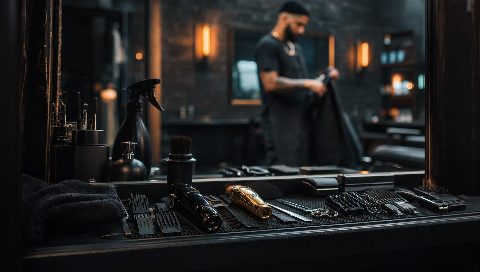 Ferramentas de barbearia organizadas para o atendimento